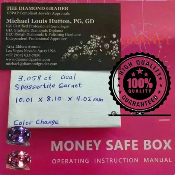 3.058 ct oval spessartite GARNET HIGHEST QUALITY COLOR CHANGE REDTO PURPLEnaturl - Picture 1 of 11